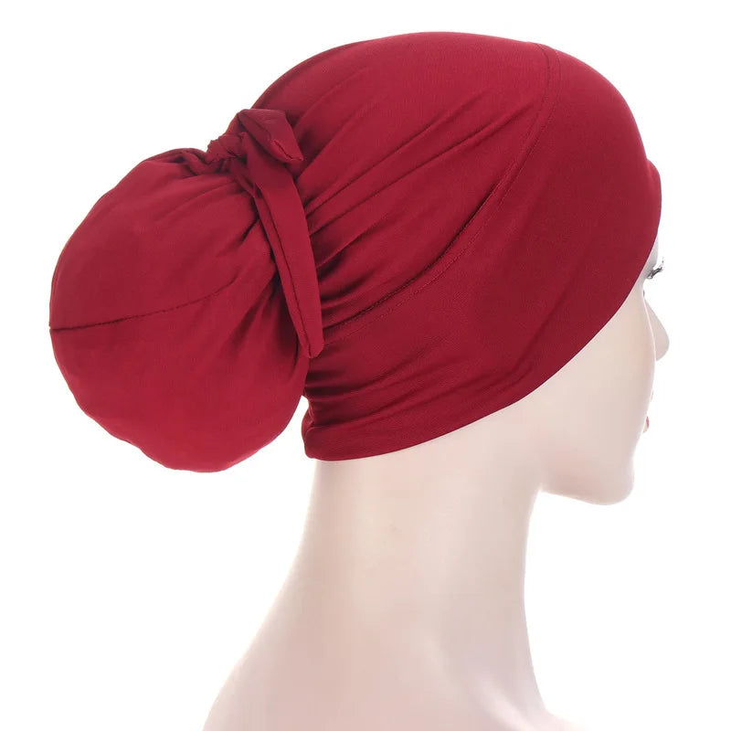 New Faon Women Spring Autumn Warm Hat Solid Color Tie-Wrap Headscarf Cap Outdoor Soild Female Muslim Hijabs Women Beanies