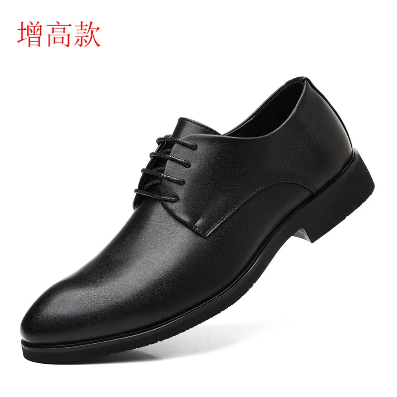 Elevator Dress Shoes Soft Sole Trendy Leather Shoes Business Formal British Style Wear Resistant Casual Shoes Simple Fashion