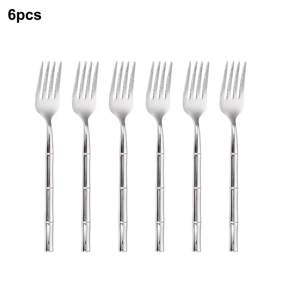 6/24/30Pcs Stainless Steel 304 Cutlery Set Sliver Tableware Western Bamboo Shaped Handle Dinner Set Knife Fork Spoon Sliverware