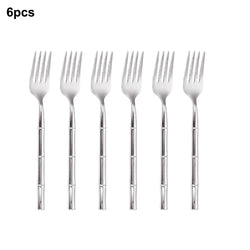 6/24/30Pcs Stainless Steel 304 Cutlery Set Sliver Tableware Western Bamboo Shaped Handle Dinner Set Knife Fork Spoon Sliverware