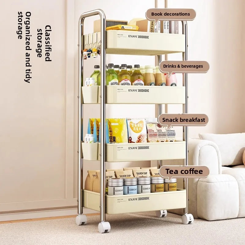 Multifunctional Rolling Cart Storage Organizer for Living Room Baby Bathroom Snacks Books Mobile Shelf