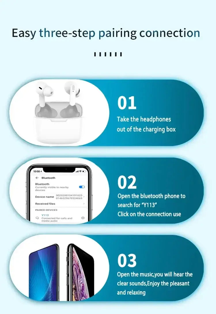 Weiße kabellose Bluetooth-Ohrhörer mit aktiver Geräuschunterdrückung in einer passenden Ladetasche, ausgelegt für eine einfache Bluetooth-Kopplung.