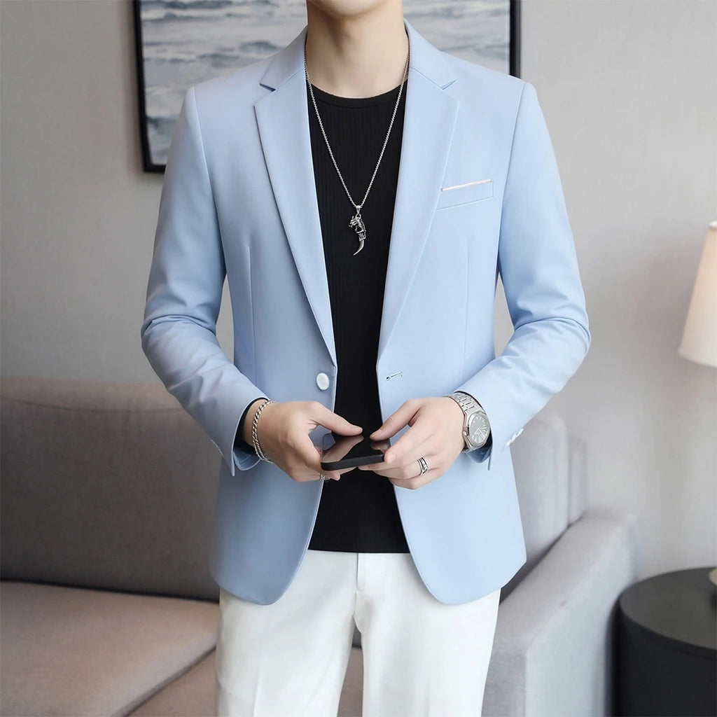 Men's Slim Fit Blazer 18 Colors Casual Business Suit Jacket One Button Notched Lapel Formal Dress Blazer for Wedding Party W