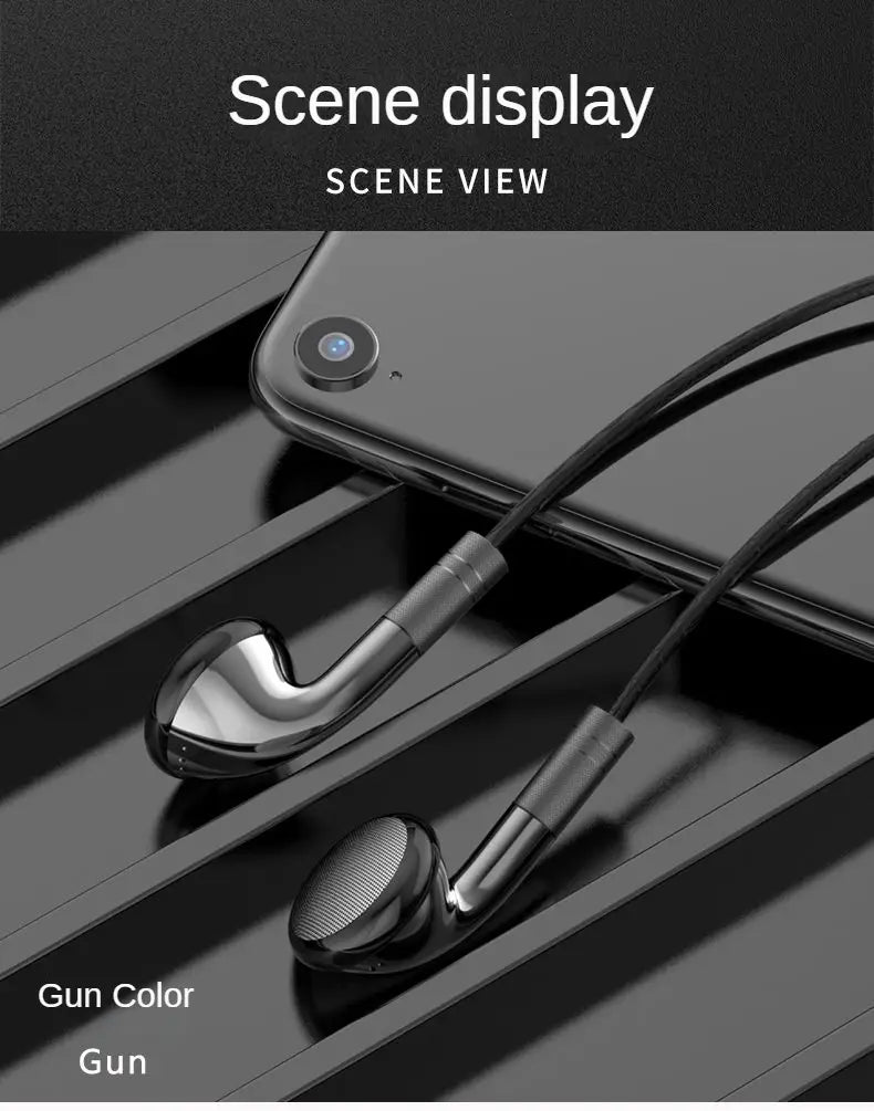 Auriculares con control por cable negros con un acabado metálico elegante y un diseño ergonómico compatibles como auriculares para iOS y Android y auriculares con calidad Hi-Fi.