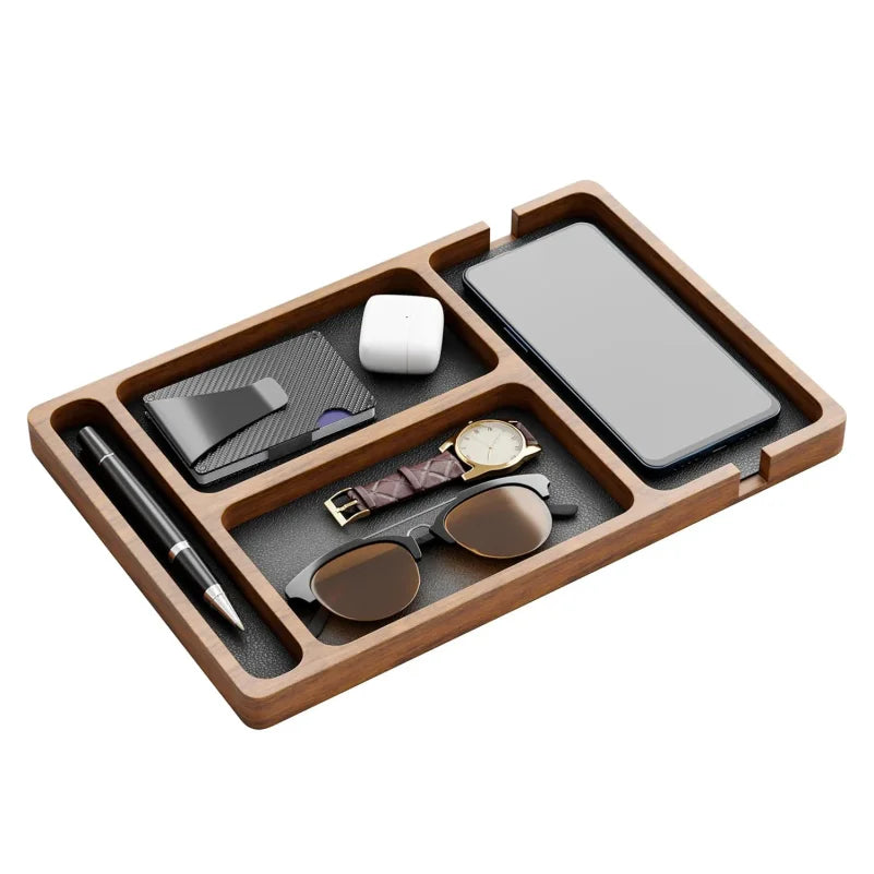 Office Desktop Storage Box Solid Wood Partition Storage Box Mobile Phone Headphone Debris Storage Box Wooden Storage Tray
