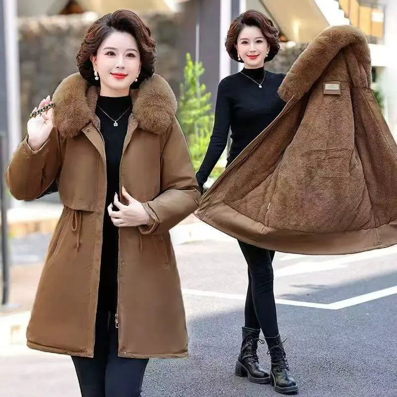 Warm Thick Snow Wear Padded Parka Winter Women Jacket Parka Clothes Wool Liner Fur Collar Warm Loose Long Coat Hooded Jacket