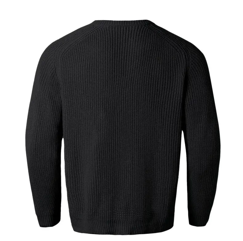 Schwarzer Rippstrickpullover für Herren mit grober Strickstruktur, Crewneck und langen Ärmeln, ideal für einen lässigen Look.