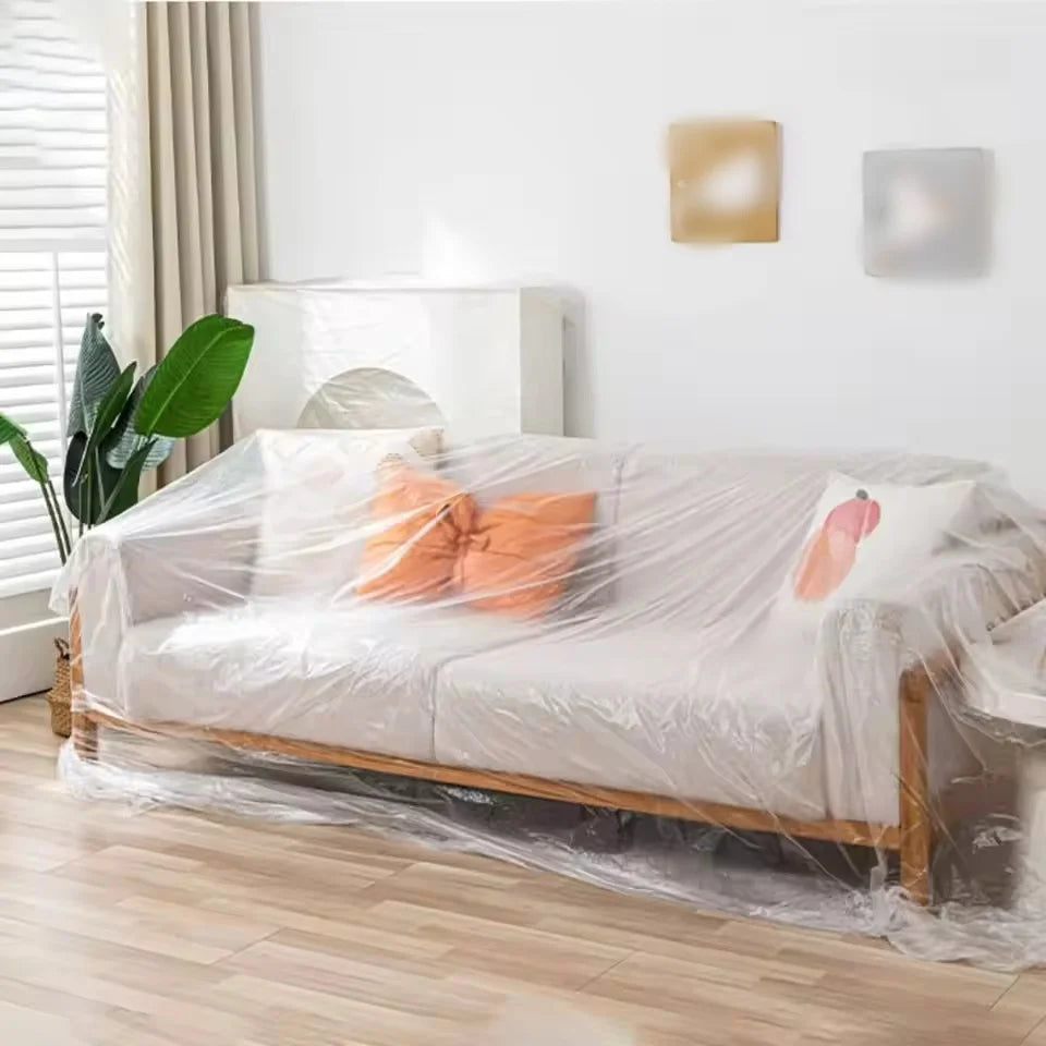 1/2pc Plastic Furniture Protection Masking Film Transparent Living Room Waterproof Dust Cover Disposable Multipurpose ﻿