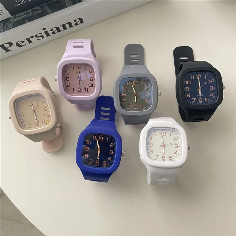 Fashion Men Women Quartz Wristwatche Square Sport Watches Ins Electronic Digital Casual Wristwatch Student Girls Silicone Watch