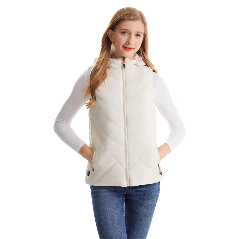 Women's Winter Smart Heated Vest, 11-Zone Heated Vest, USB-Powered Solid-Color Hooded Jacket, Casual, Sports, and Outdoor Warmth