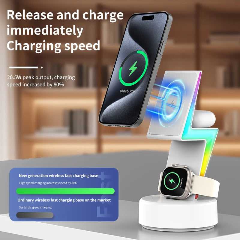 Arrival 3 in 1 wireless charger RGB light suitable for phone holder magnetic wireless charging
