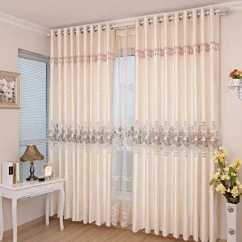 Embroidered Yarn Luxury Curtains for Living Dining Room Bedroom Semi Blackout Hollowed-out Pastoral Fashion Jacquard Custom