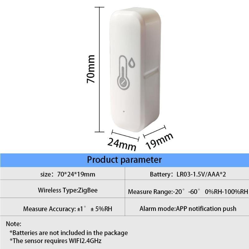 White rectangular humidity sensor smart wireless temperature monitor with minimalist design and engraved thermometer icon on its surface