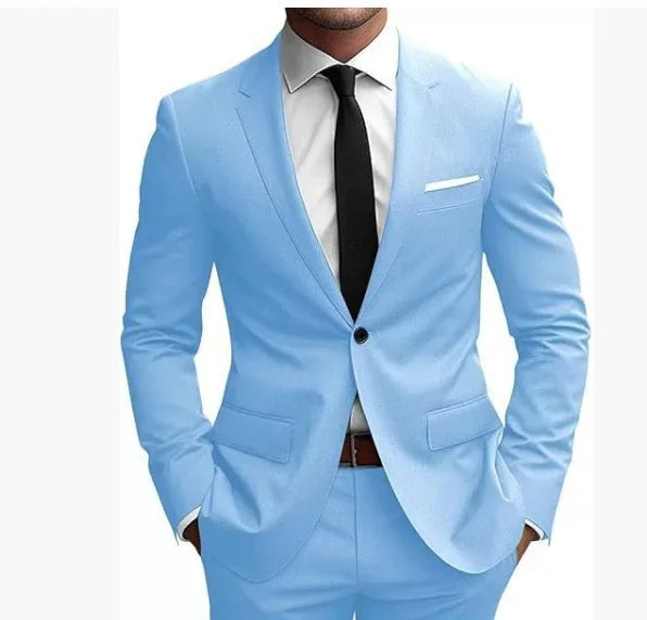 Men Single Breasted Suit Set Blazer Trousers Two Piece Formal Outfit For Wedding Business Banquet Daily Wear