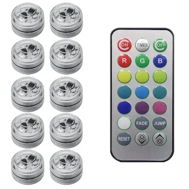 1/2/4/6/8/10 Submersible LED Lamp, RGB Waterproof Color-Changing Tea Lamp with Remote Control, Battery-Powered Mini Lamp