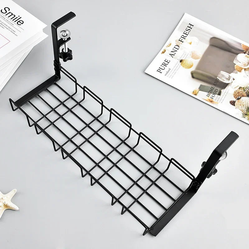 40cmCable Management Box Under Desk Cable Organizer Storage Shelf Desk Wire Management Cable Tray Under Desk No Drill Metal Rack
