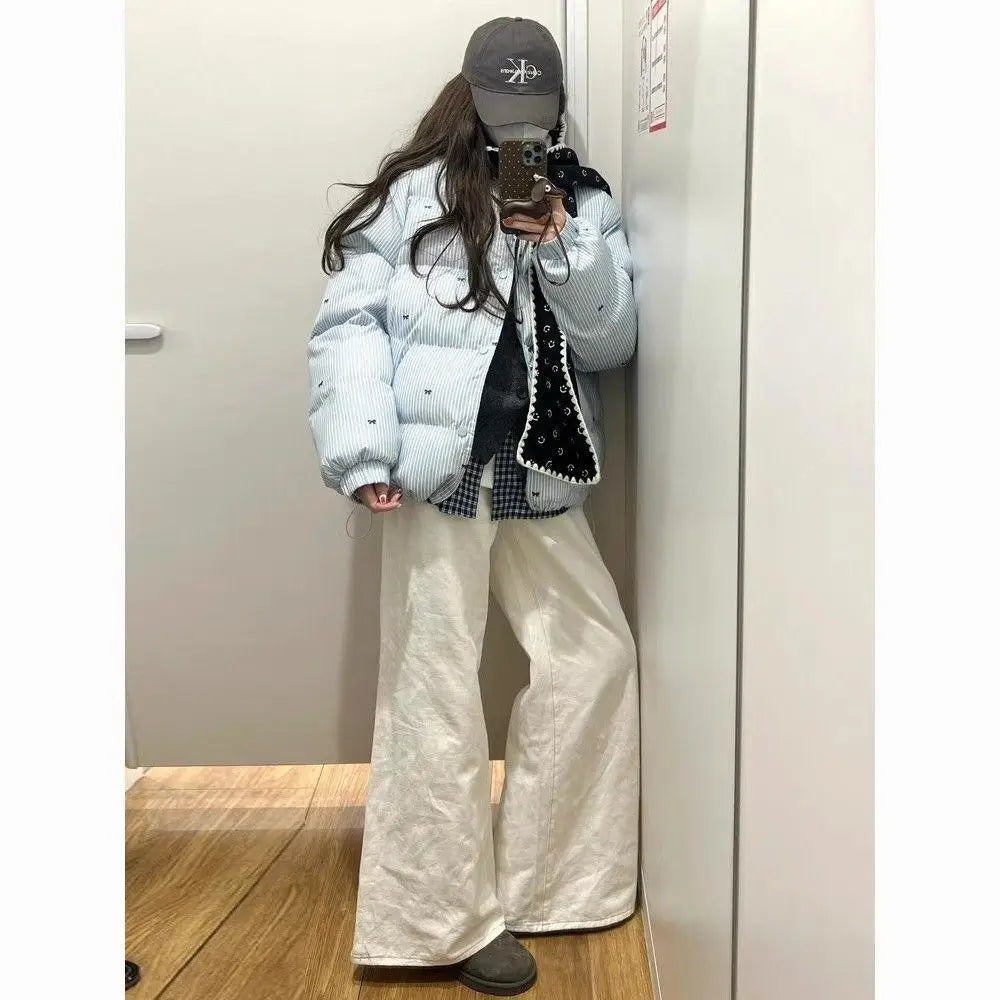 Padded Clothes Women's Winter Bread Clothes Loose Coat 2026 New Striped Padded Jacket