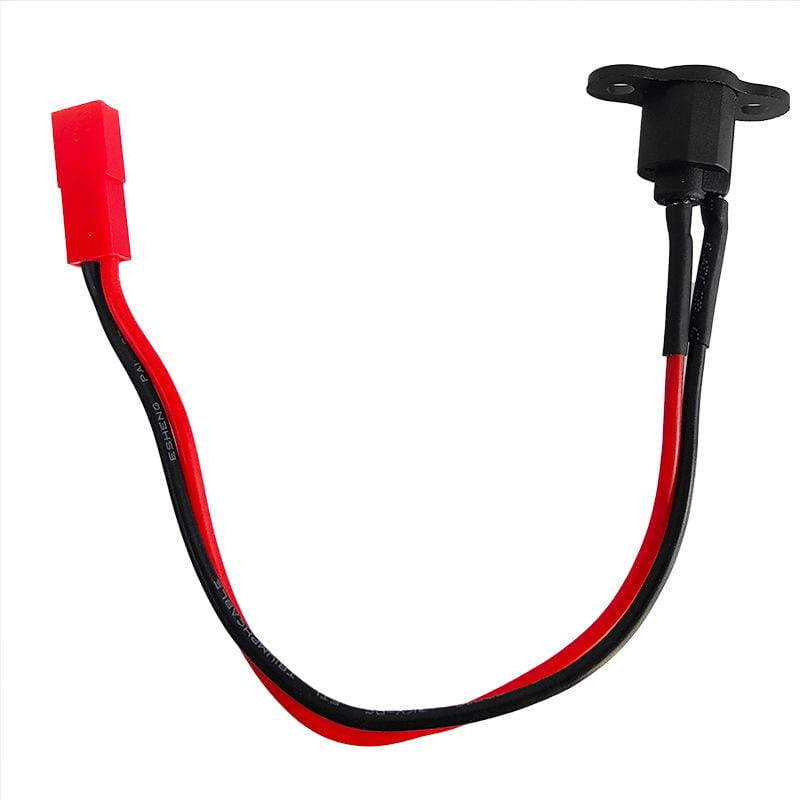red and black insulated wire for M365 electric scooter charging port replacement set featuring a red rectangular connector and a black mounting bracket on opposite ends.