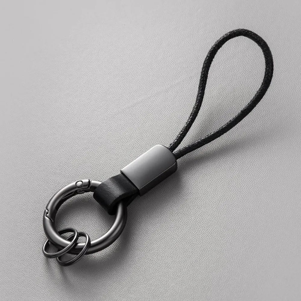 Genuine Leather Key Chains for Men Women Car Keychain Lanyard Cotton Rope Strap Metal Keyring Gift Trendy Key Holder