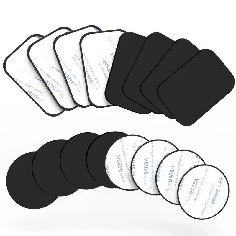 Coussins adhésifs double face noirs et circulaires à pression avec support blanc pour plaque métallique utilisés dans un support de téléphone de voiture à disque magnétique universel.
