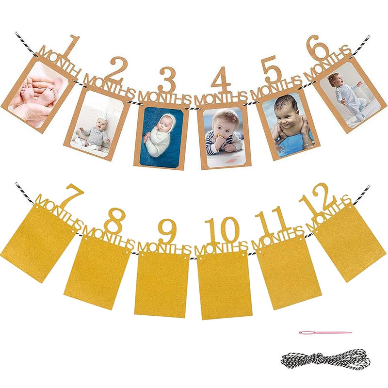 Birthday Baby One Year 12 Months Photo Banner Baby Boy Girl 1 Year Birthday Party Decor Photo Garlands Baby First Birthday Party