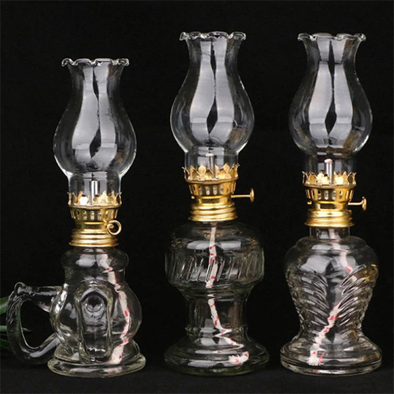 Glass Oil Lamp Classic Retro Vintage Lantern Portable High Capacity Indoor Outdoor Home Decorative Lighting Durable Emergency