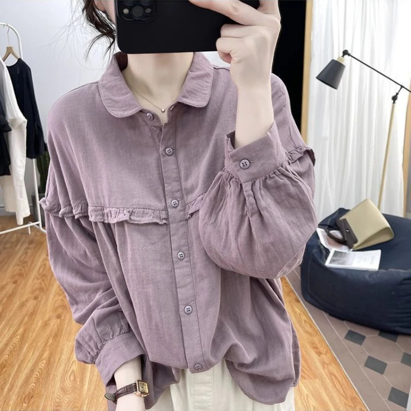 Cotton Shirts & Blouses For Women Sale Of Youthful Elegant Promotion Full Long Sleeve Chic Y2k Fashion Clothes Woman Top Linen