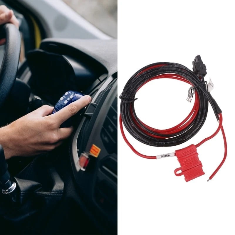 cordon d’alimentation rkn4152a torsadé rouge et noir, comportant un porte-fusible rouge et un connecteur pour les dispositifs d’interphonie Motorola