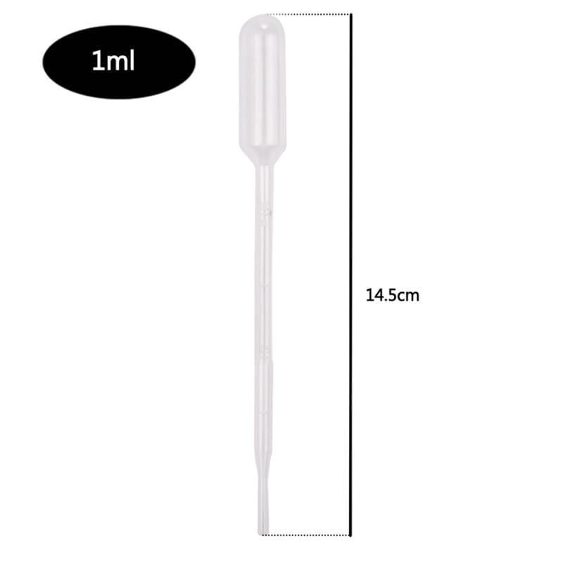 Transparent plastic pipette with 1ml capacity and 14.5cm length featuring a rounded bulb and narrow tip for precise liquid transfer in an epoxy resin mixing tool set for DIY jewelry making.
