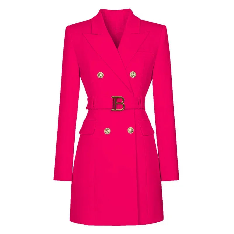 Women's Long Sleeve Buttons Double Blazer Jacket Women 2026 New Office Lady Designer Breasted Belted Blazer Dress Spring Autumn