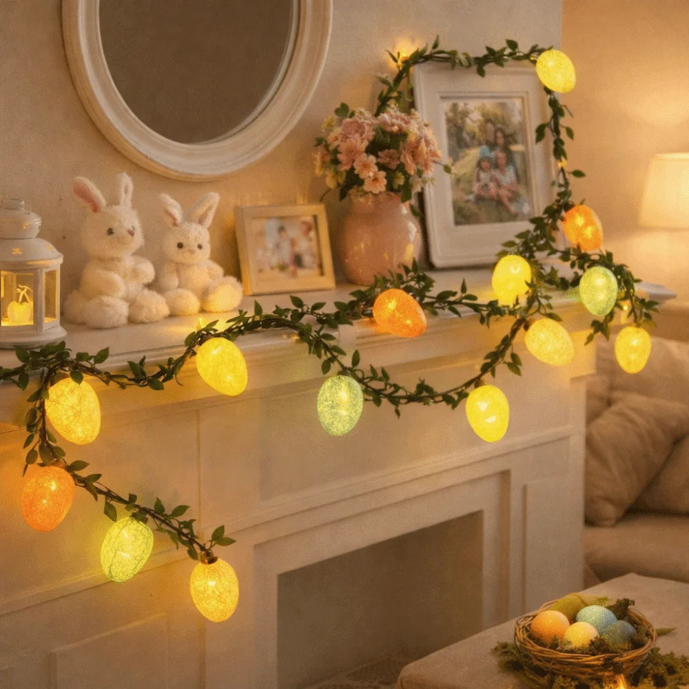 Luminous Easter Egg Wreath 10 LED Lights 2M Easter Twig Garland Crack Easter Egg Waterproof Artificial Easter Lights String