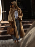 Solid Commute Women's Trench Coat Ovesized Puff Sleeve Single Breasted Long Jacket Lapel Side Slit 2026 New Autumn Lady Outwear