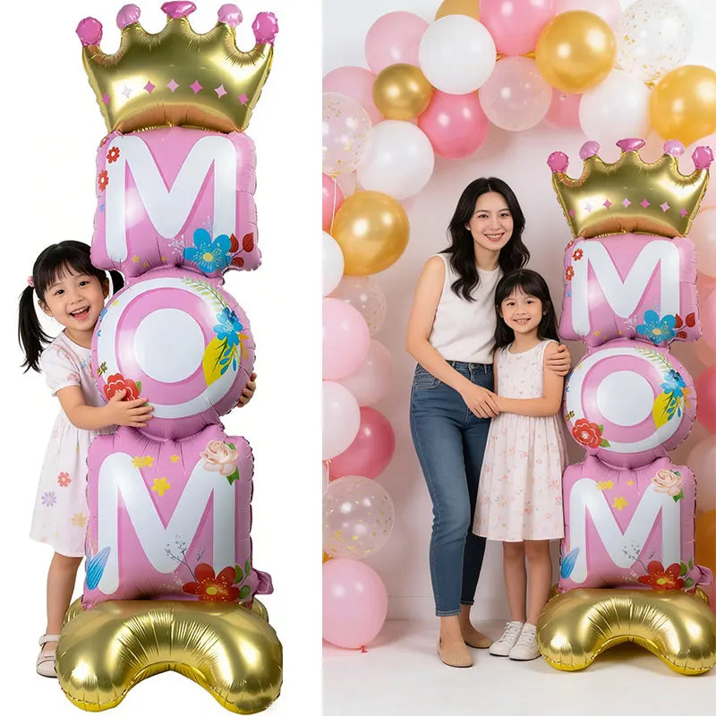 Mother Day Balloon Mom Standing Aluminum Balloon Happy Mother Day Foil Balloons Pink Great Mom Day Birthday Party Decoration