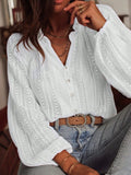 Women's Blouses Spring And Autumn New Loose Fashion Simple All-Match Hollow Lace V-neck Single Breaked Long Sleeve Women Shirts