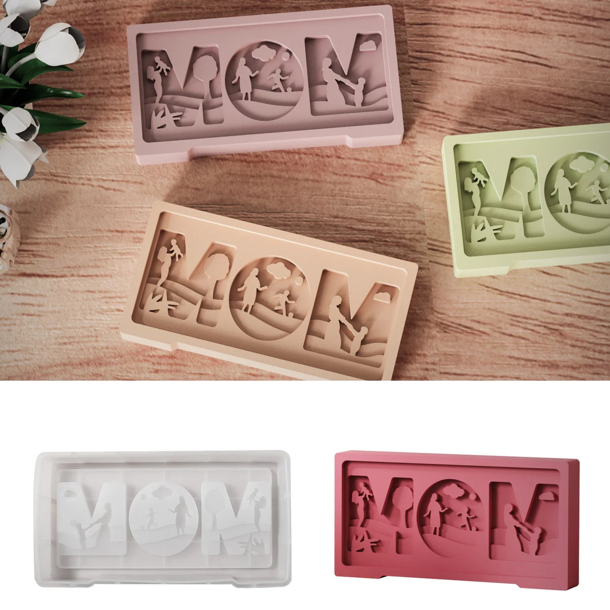 Mother's Day MOM Letters Relief Making Mold Mother and Child Background Plaster Ornament Diy Drip Moulds