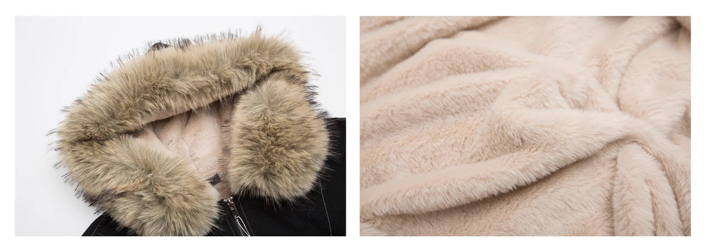 Winter Jackets Fur Collar Parkas Women Vintage Thicken Fleece Warm Jackets Streetwear Harajuku Hip Hop Padded Y2K Chic Outwear
