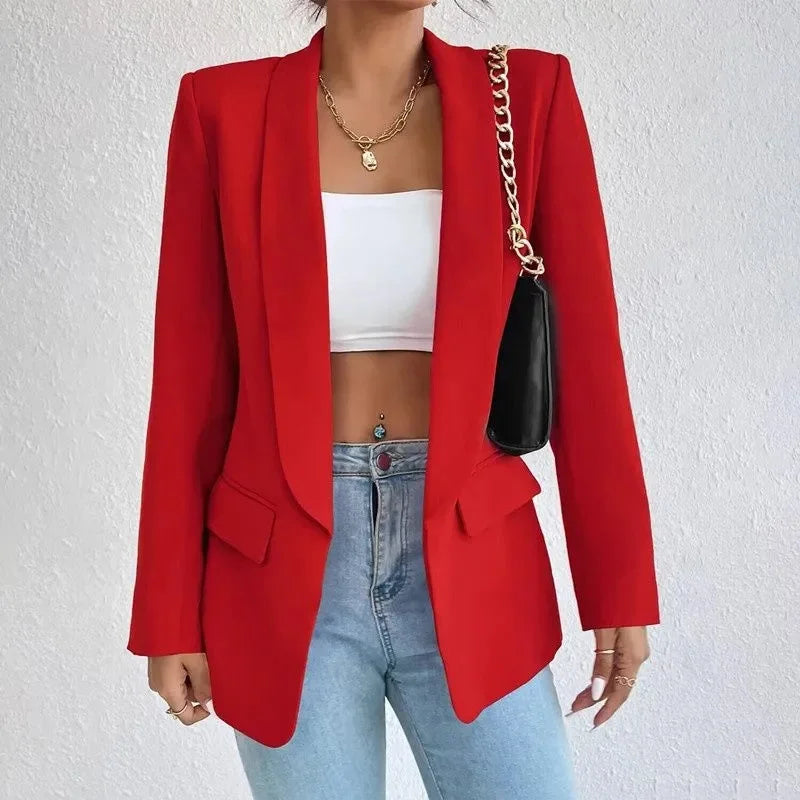 Blazer Women Clothing Casual Cardigan Autumn Winter Overcoat Solid Large Topcoat Lapel Jacket Grace Fashion Outer Wear