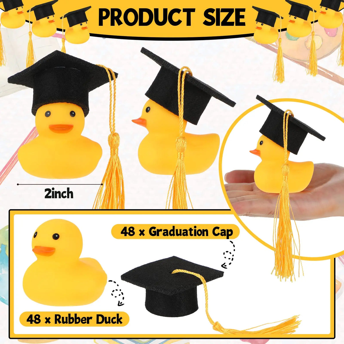 24/48Pcs Graduation Rubber Ducks with Grad Cap Rubber Duck Graduation Party Duck Graduation Cap Duck for Student Graduation