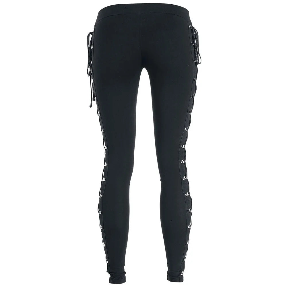 Gothic Leggings Black Vintage Women Punk Lace Up Bottoms Steampunk Pants Leggins Mujer Women Long Pencil Pants Trousers