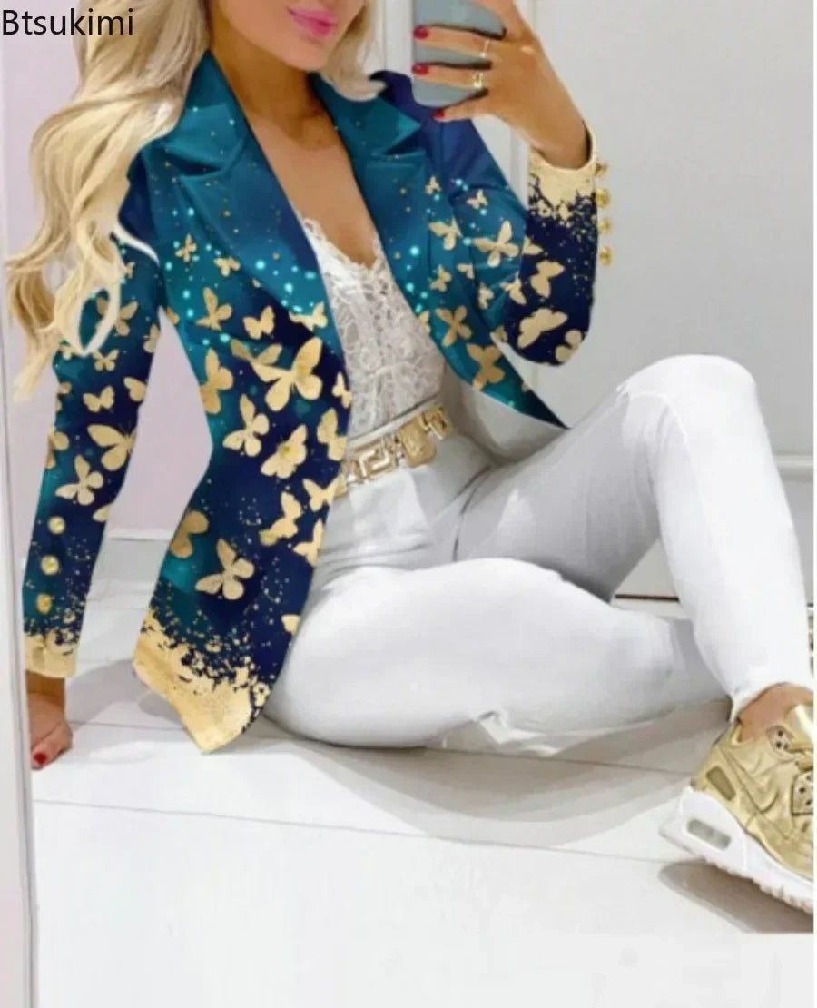 2026 Women Formal Jacket & Trousers Office Lady Outfits Autumn Women Two Pieces Set Print Blazer Coat & Pants Suit Sets Female