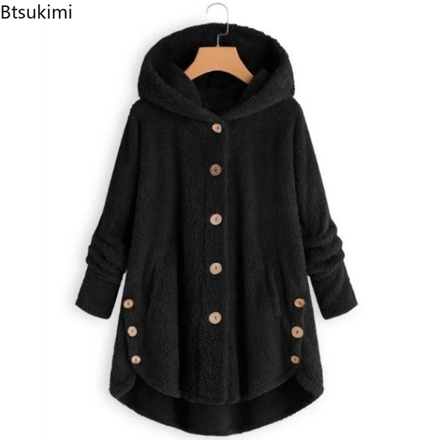 Autumn Winter Women's Warm Coats Fashion Plush Jackets Loose Casual Irregular Long Sleeve Hooded Windproof Jackets Women Outwear