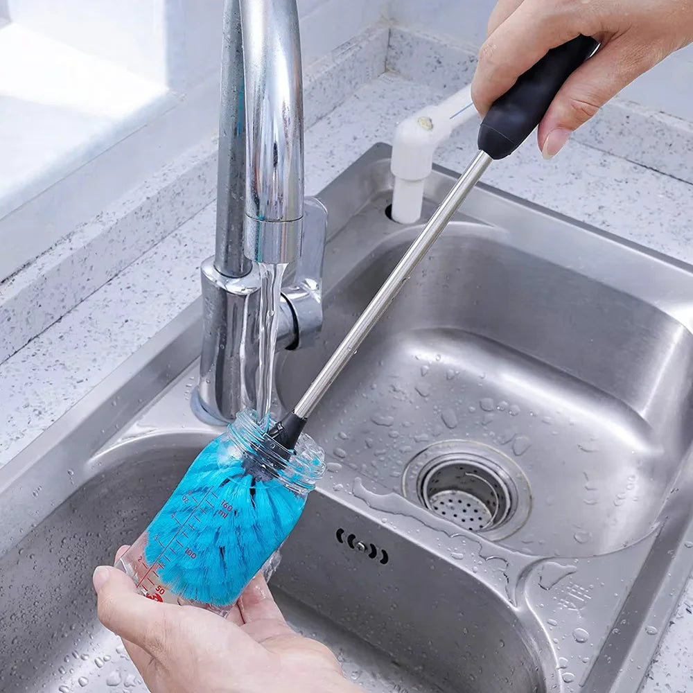 Kitchen glass bottle cleaning brush, milk bottle teacup scrubber, electricity-free cleaning tool, long-handled cup brush