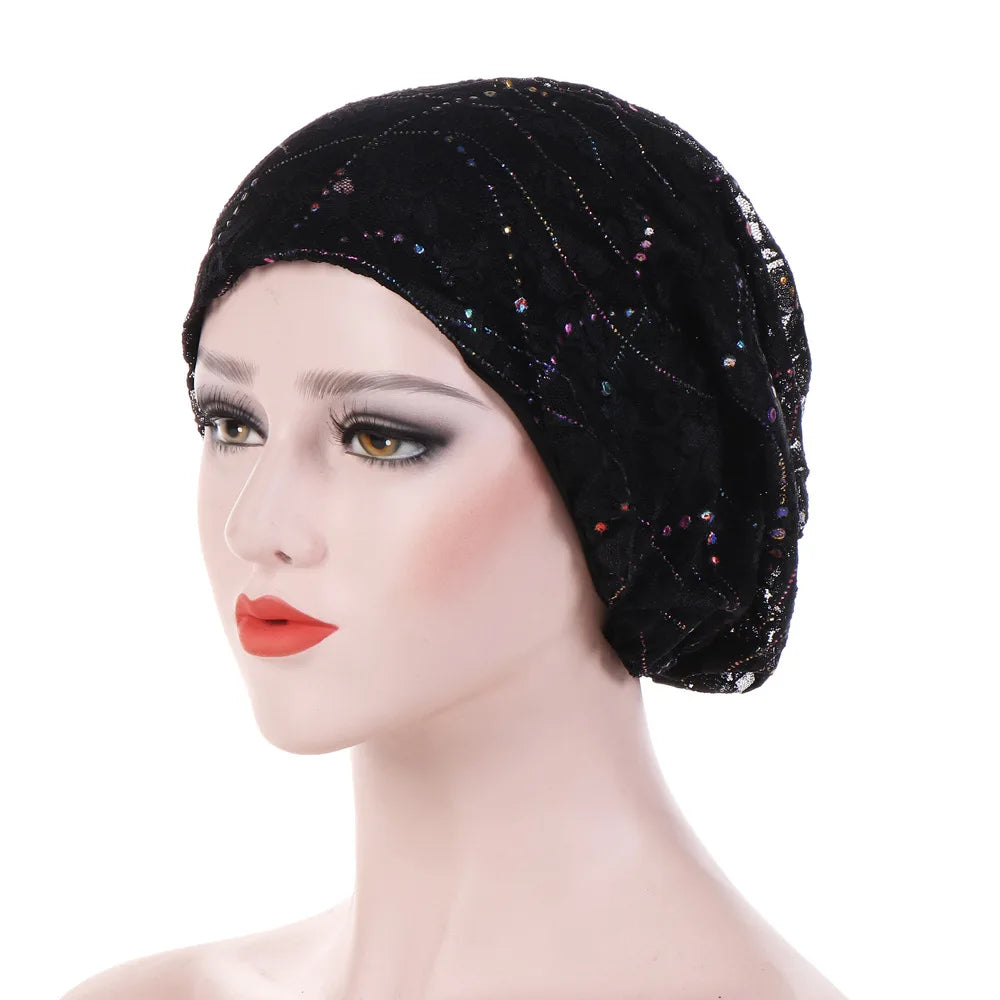 Women's Breathable Lace Turban Hat Spring Summer Thin Hijab Caps Fashionable Elastic Flower Headscarf Soft Comfortable Sleep Cap