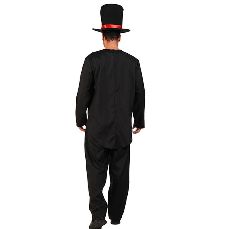 Haut-de-forme noir avec un ruban rouge, faisant partie des accessoires du costume de squelette pour homme.
