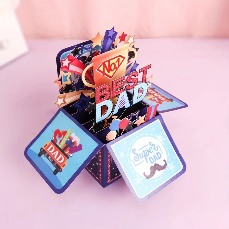 1pc, Father'S Day, Pop-Up Greeting Card Box for Dad'S Birthday, Best Dad Folded 3D Craft Surprise Gift Card for Father'S Day