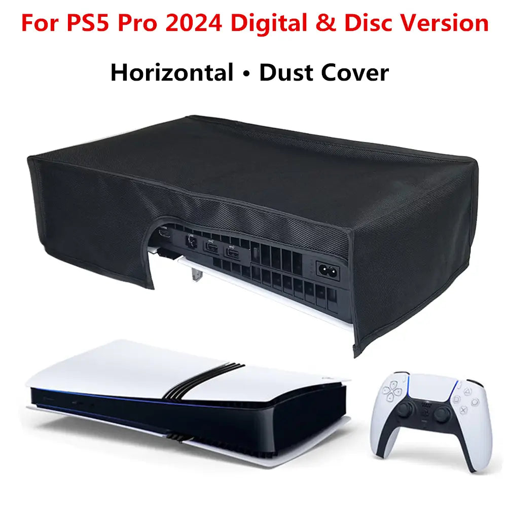black horizontal dust cover for ps5 pro console made of oxford cloth suitable for 2024 digital and disc version models