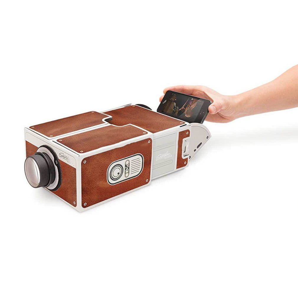 projecteur de divertissement pour smartphone de deuxième génération au style rétro brun et blanc, avec une finition façon cuir
