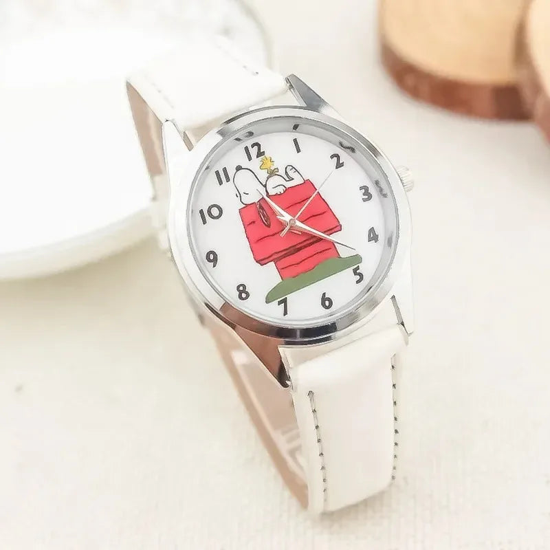Snoopy Watches Cartoon Cute Girls Wristwatch Quartz Watch Boys Fashion Students' Clock Anime Toys Leather Electronic Watch Gift