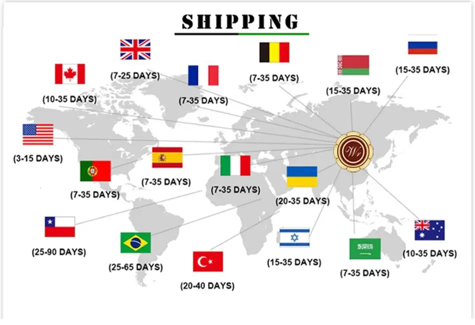 Worldwide shipping timeline map with country flags and delivery estimates for the plush rectangular cat bed soft pet basket.