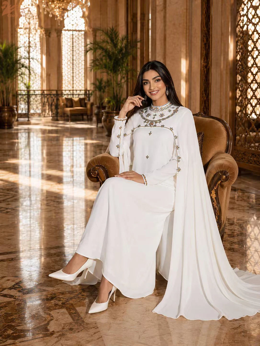 Zahraa Eid Mubarak Abaya Muslim Beading Women Long Maxi Dress Turkey Dubai Islam Party Evening Cape Ramadan Femme Jalabiya Robe
